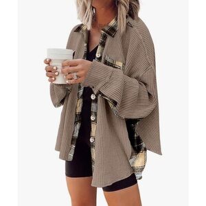 Oversized Waffle Knit Plaid Shacket